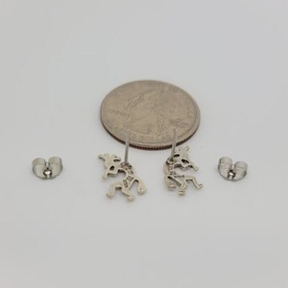 Prankster Kokopelli 925 Precious Sterling Silver Pierced Earrings - Picture 10 of 10
